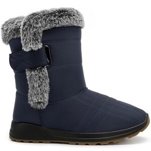 Navy Winter Boots with Faux Fur Trim
